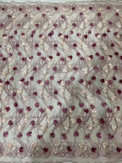 Belle broderie 3D en perles faites à la main en dentelle africaine / broderie en vedette tissu en dentelle nigériane adapté à la robe de soirée robe de mariée