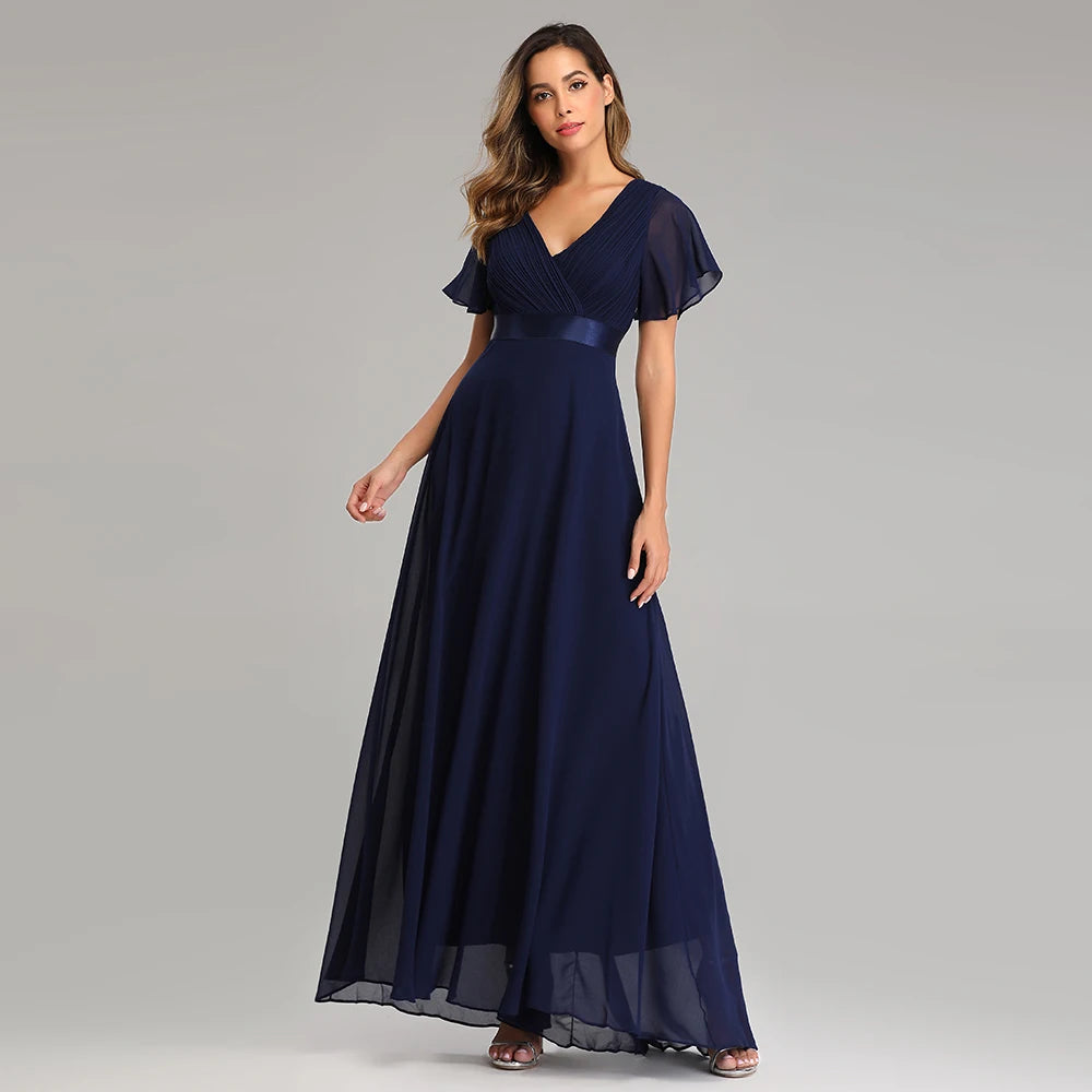 Evening Dresses XUCTHHC Elegant V-Neck Ruffles Chiffon Formal Evening Gown  Robe Vestidos De Fiesta Dress for Wedding Party