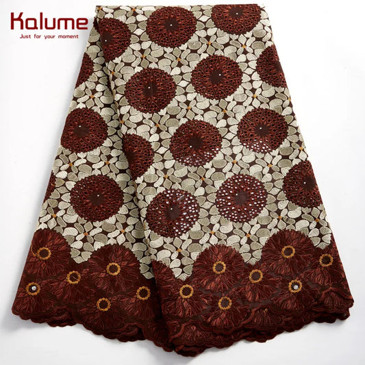 Tela de encaje africano de moda Kalume, tela de gasa suiza de bricolaje 2021, tela de encaje de algodón nigeriano para coser vestidos, fiestas, bodas F2373