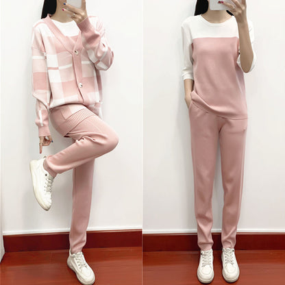 Autumn Winter Three Piece Suit Women Western Youthful Looking Casual Fashionable Knitted Coat Sweater Three Piece Set