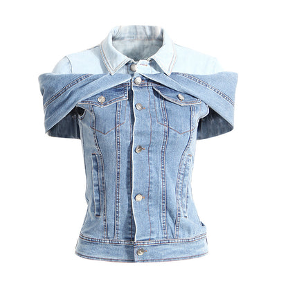 Chemise en jean amincissante Sweet Cool Stacked pour femme, chemise en jean moulante à épaules dénudées et taille haute, assortie aux couleurs du printemps et de l'été