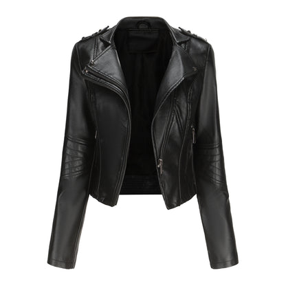 Veste en cuir Slim Fit à manches longues pour femme, veste courte populaire à rivets, veste en cuir à fermeture éclair