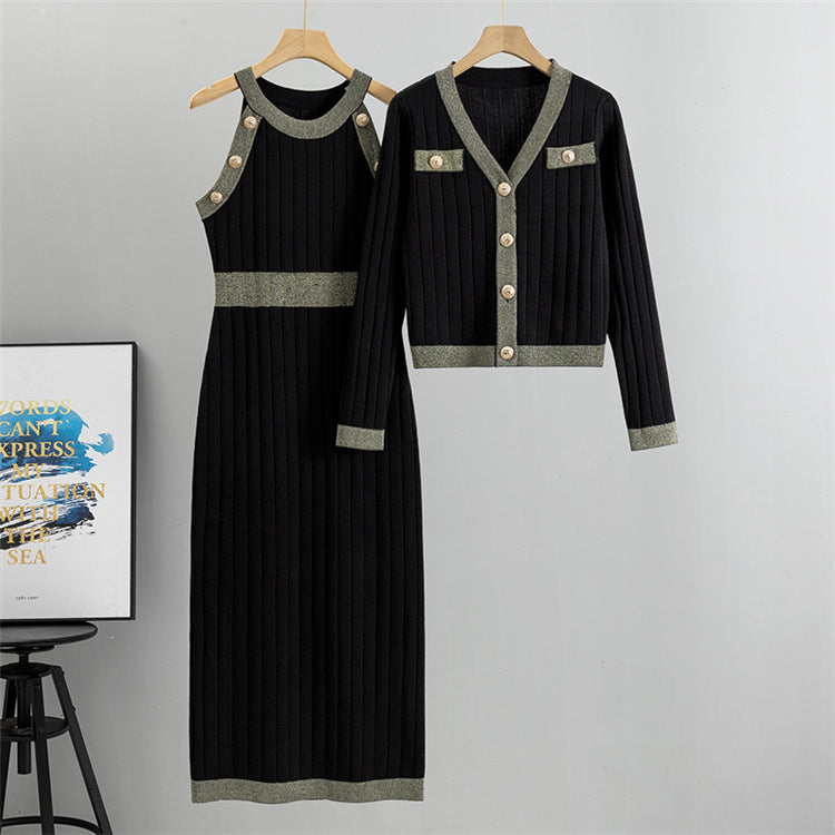 Cárdigan de punto elegante de Chanel Socialite para mujer, conjunto de suéter, abrigo, chaleco y vestido para otoño e invierno