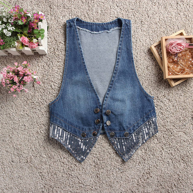 Korean All Matching Sleeveless Denim Waistcoat Vest Waistcoat Women Spring Autumn Short Outer Wear Cardigan Vest Cardigan