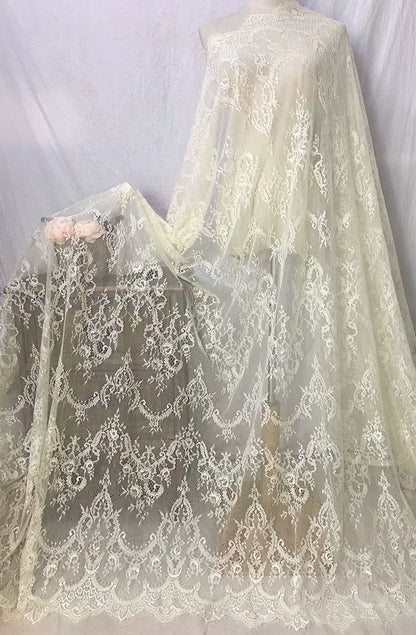 Tissu en dentelle à cils français 3M / Lot 150cm Blanc Noir Bricolage Exquis Dentelle Broderie Vêtements Robe De Mariée Accessoires RS702