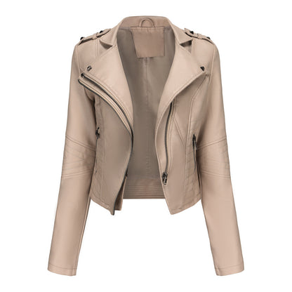 Veste en cuir Slim Fit à manches longues pour femme, veste courte populaire à rivets, veste en cuir à fermeture éclair