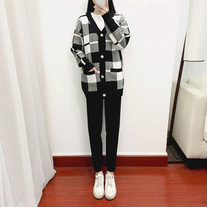 Autumn Winter Three Piece Suit Women Western Youthful Looking Casual Fashionable Knitted Coat Sweater Three Piece Set