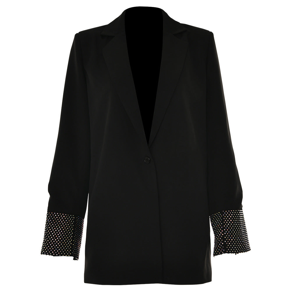 Blazer décontracté à manches longues et col boutonné pour femme