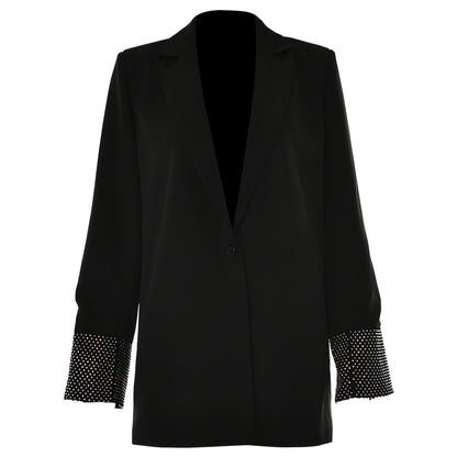 Spring Net Drill Women Casual Long Sleeve Collared Button Blazer