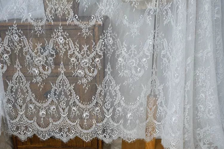 3M / Lot French Eyelash Lace Fabric 150cm White Black Diy Exquisite Lace Embroidery Clothes Wedding Dress Accessories RS702