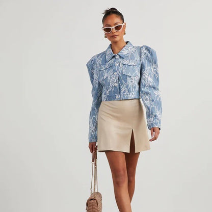 Spring Casual Loose Floral Lace Denim Jacket