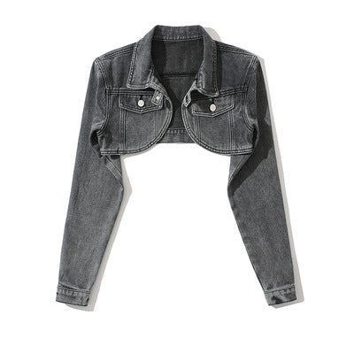 Sexy Ultra Short Denim Jacket Women High Waist Shawl Niche Retro Biker All Matching