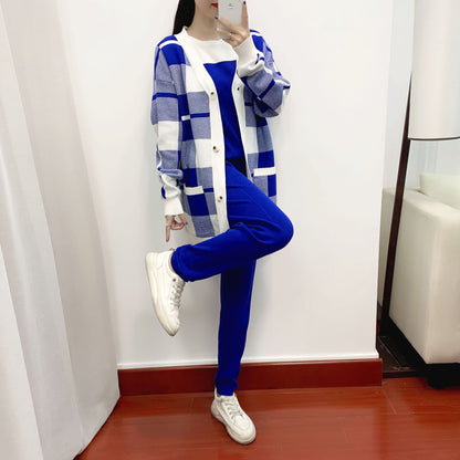 Autumn Winter Three Piece Suit Women Western Youthful Looking Casual Fashionable Knitted Coat Sweater Three Piece Set