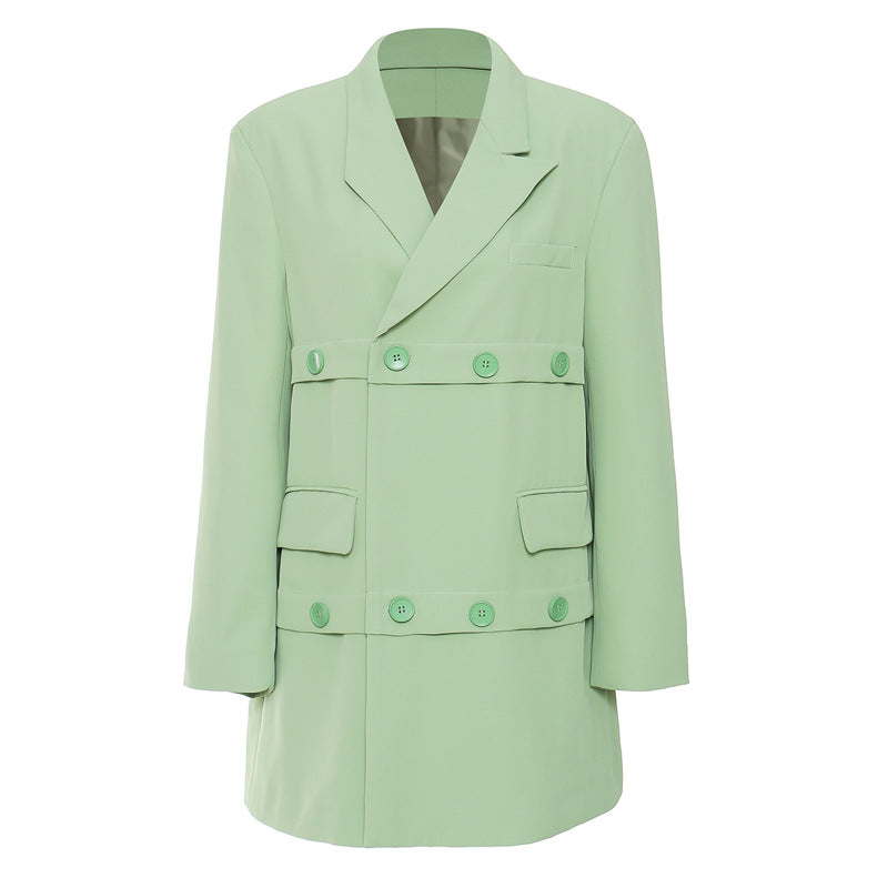 Grass Green Cut off Layered Mid Length Loose Blazer Women