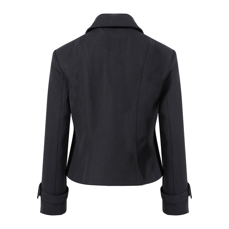 Manteau court noir à coutures en maille pour femme, modèle de créateur, niche, à la mode