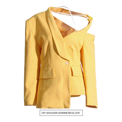 One Shoulder Blazer for Women Loose Casual Korean Office Lace up Waist Controlled Blazer for Women