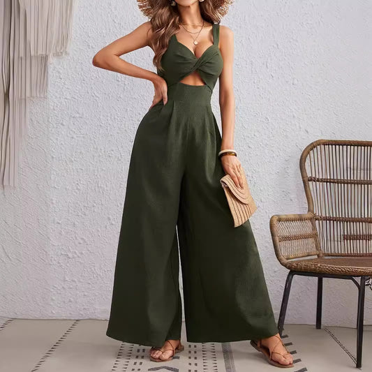 Graceful Fashionable Women Sling Wide Leg Jumpsuit