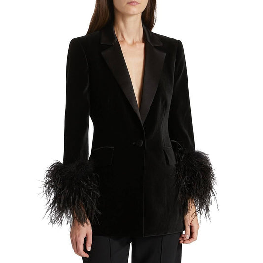 Veste blazer en plumes d'autruche pour femme en velours printemps-automne