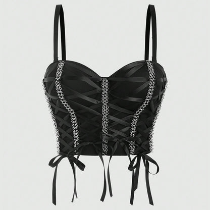 Soutien-gorge corset sexy avec chaîne en corde et armatures, vêtement d'extérieur français, gilet intérieur de tentation