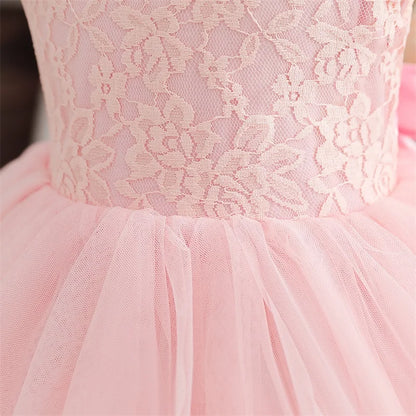 Flower Girl Dresses for Wedding Kids Lace Backless Tulle Tutu  Princess Prom Party Clothes Baby 1st Birthday Baptism White Dress