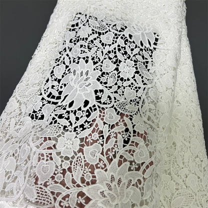 Tissu en dentelle de tulle nigérian pour la couture, robe de broderie de mariage, guipure de fête en mousseline de soie, haute qualité, fin de série, 5 mètres, 2024