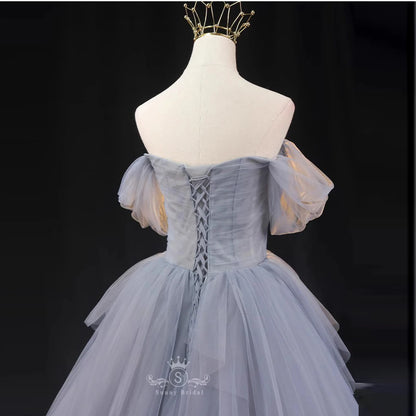 Vestido de novia de manga corta con vestido de princesa y corsé en la espalda para mujer, vestidos de noche para actuación