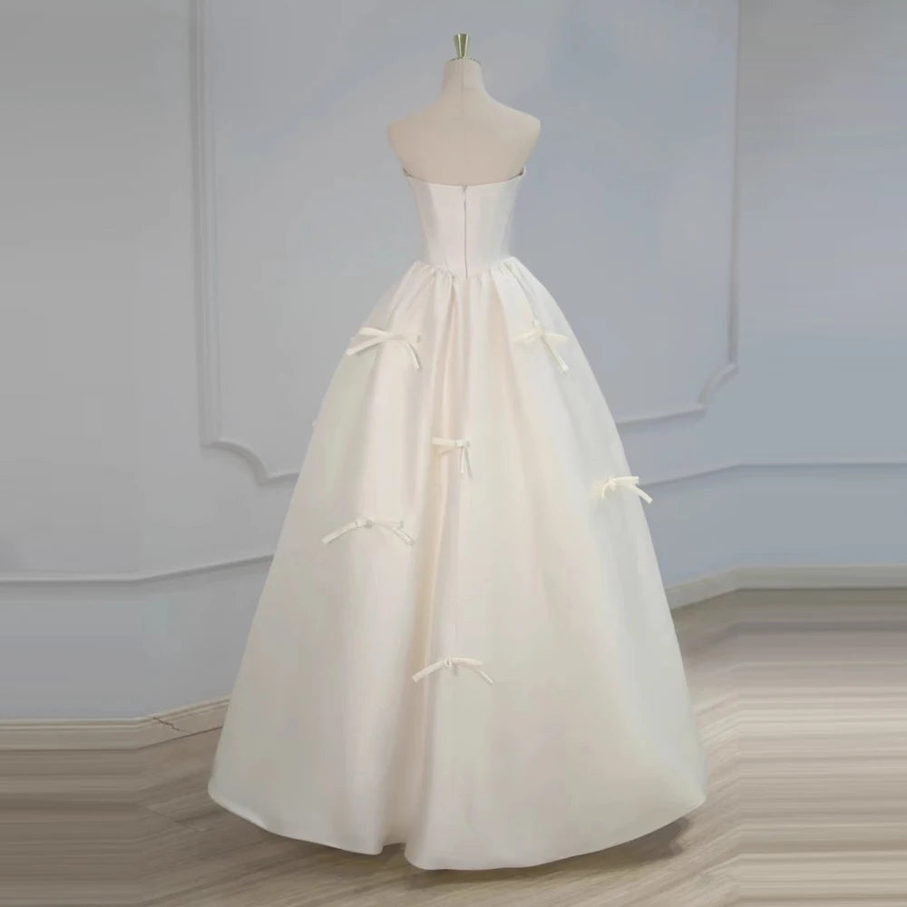 Stylish simple satin tuxedo Classic Ball gown White Wedding dress strapless bow Custom corset style