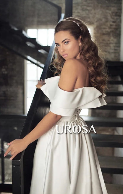 wedding Dress detachable Short-Sleeve Plus Size off the shouder Princess Robe de Mariee wedding gown satin A-line train