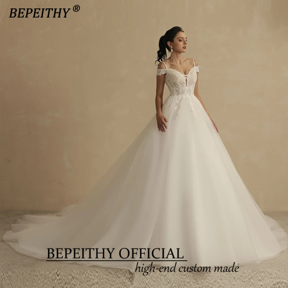 BEPEITHY Simple A Line Ivory Wedding Dresses 2022 For Women Off Shoulder Cheap Bridal Gown Bride Free Shipping Sleeveless