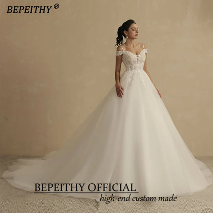 BEPEITHY Vestidos de novia sencillos de corte A color marfil 2022 para mujer Vestido de novia barato con hombros descubiertos Envío gratis Sin mangas