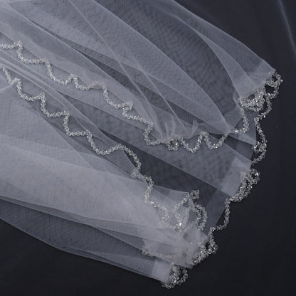 Voile de mariage élégant à 2 niveaux avec bord en cristal, voile de mariée couvrant le devant et le dos des robes de mariée, accessoire en tulle doux v198