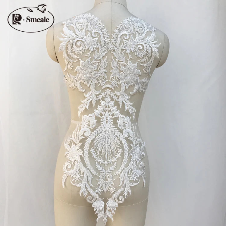 Pure White French Lace Beads 3D Wedding Dress Applique DIY Bridal Headdress Ivory White Lace Collar Lace Fabric Patch RS1234