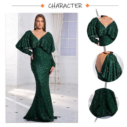 Romagic V Neck Wedding Party Dress Full Sleeve With Cape Elegant Women Evening Gown Sexy Dresses 2024