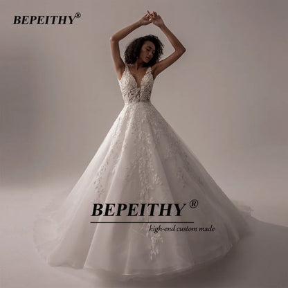 BEPEITHY Robe De Noiva Col En V Sans Manches Robes De Mariée 2022 Pour Femmes Une Ligne Ivoire Dentelle Romantique Mariée Boho Robe De Mariée