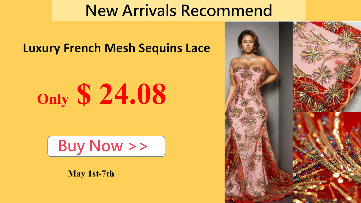 SJD French Sequins Lace Women Dress African Mesh Lace Fabrics 2024 High Quality Nigerian Net for Wedding Party Sew 5 Yards A3858