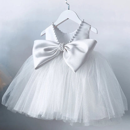 Vestido de bebé niña con lazo, vestido de bautismo para niña de 1 año, vestido de fiesta de cumpleaños, boda, vestido de abalorios, ocasión formal, tutú, vestido esponjoso