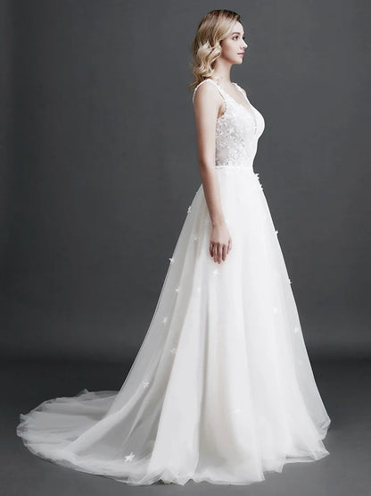 2024 Sexy Tempérament Dentelle Robe De Mariée Femme Col En V Sling Dos Nu Robe De Soirée Romantique Fleurs Applique Perle Robe De Mariée