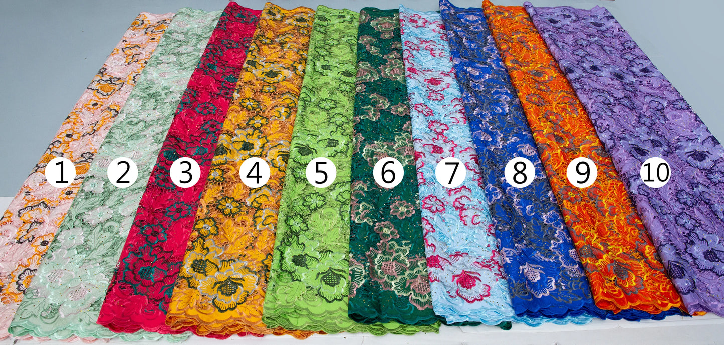 African Lace Embroidery Fabric Stones High Quality Nigerian Swiss Voile Cotton Lace For Women Evening Party Dresses,2.5yards3941