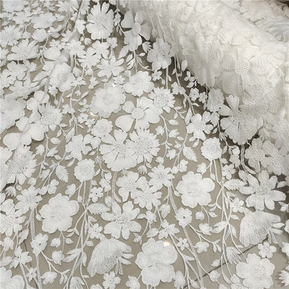 Tissu en dentelle brodée au mètre, matériel de couture brodé de fleurs florales pour robe de mariée, voile, tissu de costume, largeur 130 cm