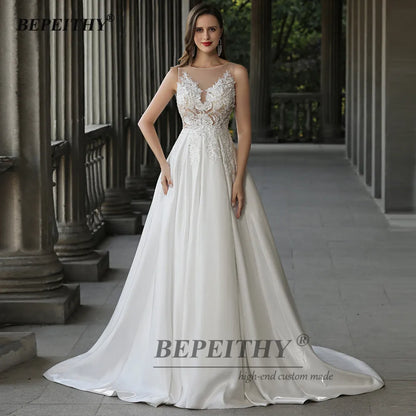 BEPEITHY Ivory Long Evening Dresses For Women Sleeveless A Line Sweep Train Vintage Prom Party Dress Vestidos De Noche Femme