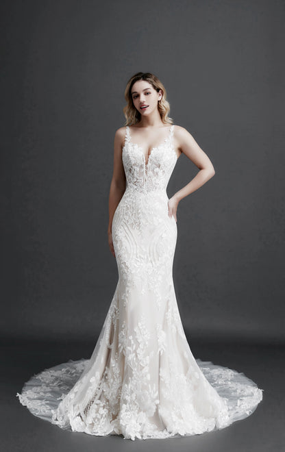 Robe de mariée sirène bohème pour femme, fleurs 3D, appliques de perles, décolleté en V profond, sans manches, dos nu, sexy, slim, ligne A, longues robes