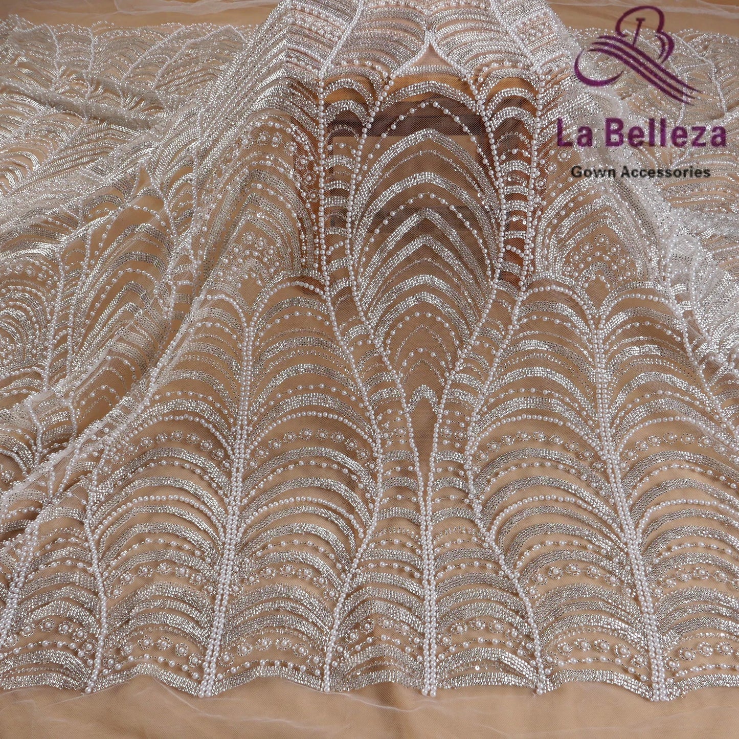 Nueva máquina de cuentas de burbuja blanca ondulada plateada con cuentas blancas y falda de tela con cuentas, accesorios para vestido de novia y vestido de actuación