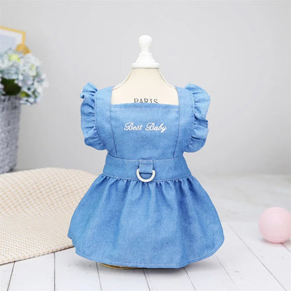 Lindo vestido de mezclilla para perros pequeños y medianos, ropa de boda, vestido de princesa, falda suave y dulce para primavera y verano, ropa para mascotas