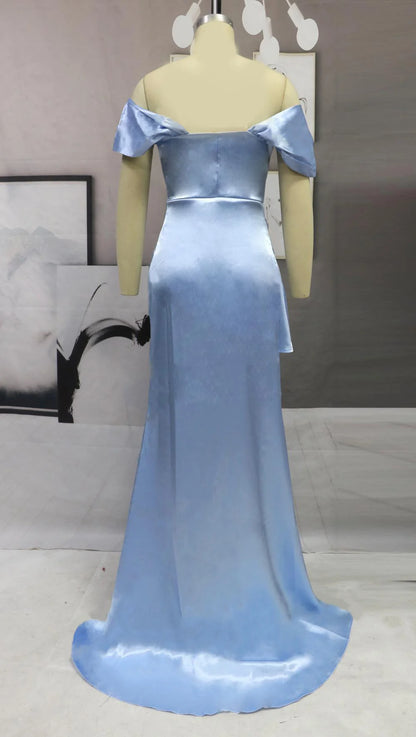 Robe de mariée demoiselle d'honneur à épaules dénudées pour femmes, robe longue de soirée en satin plissé, robe de bal sirène avec fente