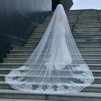 V161 Super Bridal Veils Long Wedding Veil Plus Sie Wedding Dresses Accessories Extra Long Royal Lace Embroidery Wedding Veil