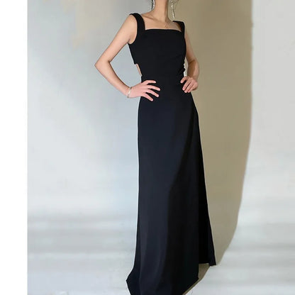 Vestido De noche sencillo con tirantes finos, Vestido De novia formal para boda con Vestido elegante negro De novia