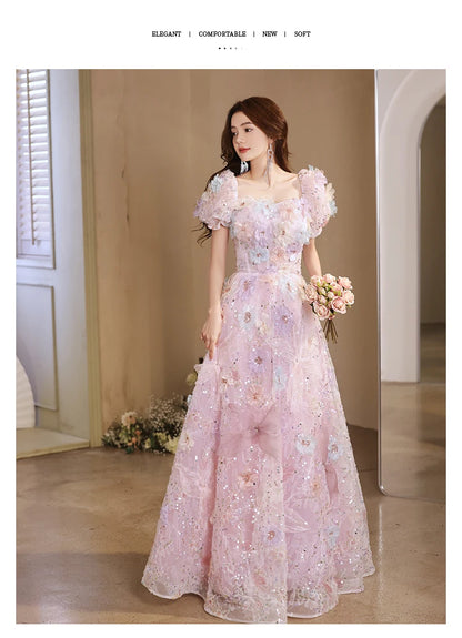 New Arrived French Floral Forest Flower A-Line Luxury Evening Dresses 2024 High-end Texture Beading Gown for Women Wedding Party