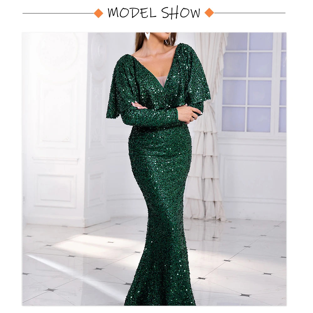 Romagic V Neck Wedding Party Dress Full Sleeve With Cape Elegant Women Evening Gown Sexy Dresses 2024