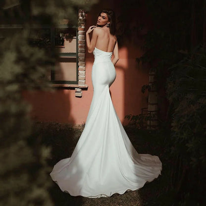 Simple Satin Mermaid Wedding Dresses Strapless Trumpet Bridal Gowns Sexy Backless Brides Dress Chic Robe De Mariee Customize