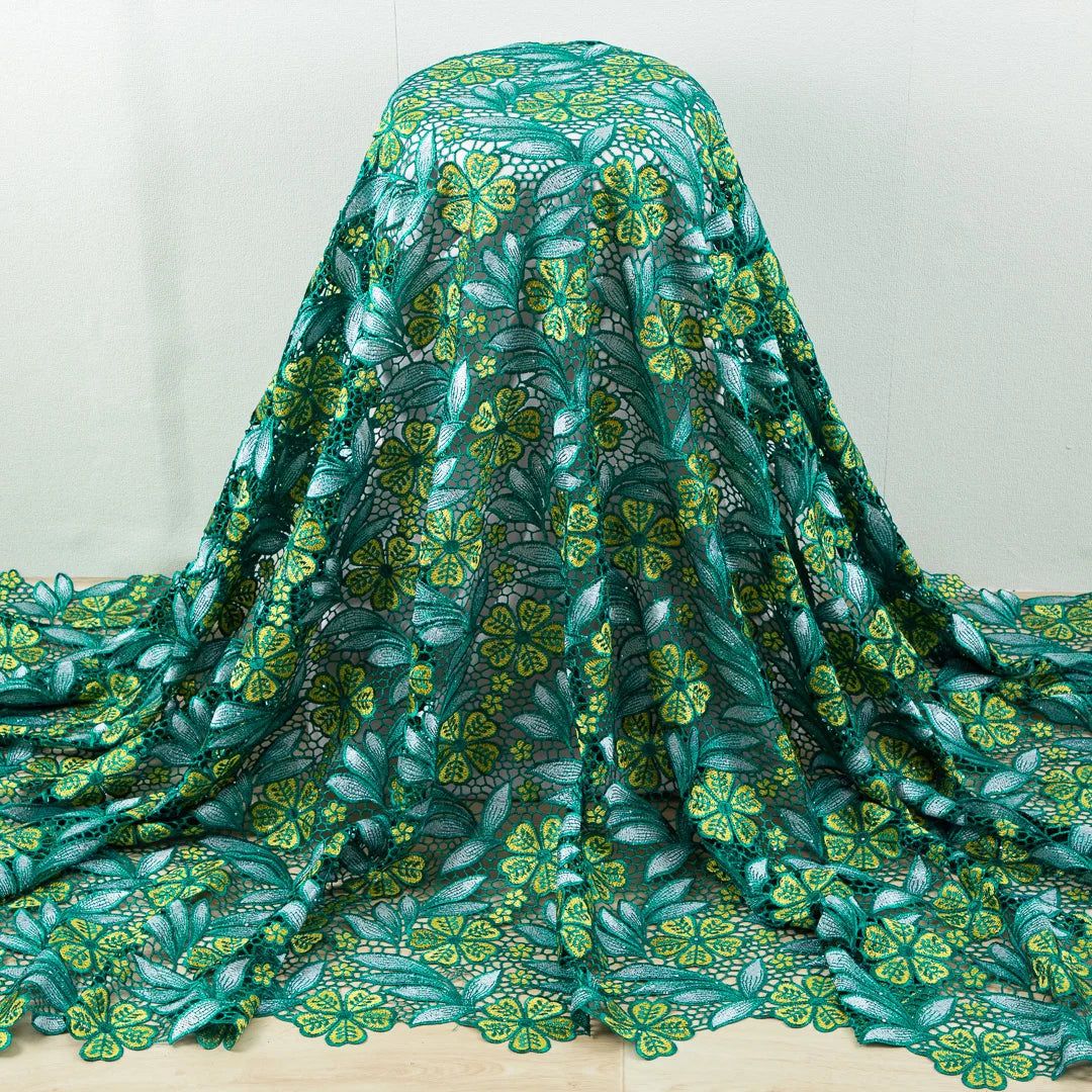 Tissu en dentelle guipure verte, dentelle africaine soluble dans l'eau, nigérian, couture de haute qualité pour robes de soirée pour femmes, 2,5 mètres, TY3925